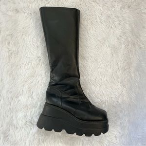 Womens platform mid calf wedges chunky round toe side zip goth boots size 9